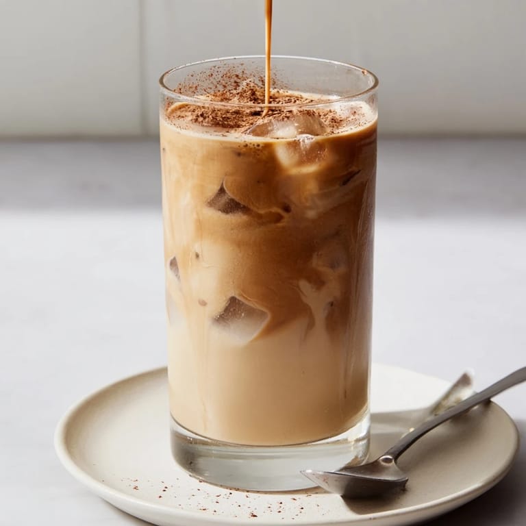 Rich and nutty tahini iced coffee served chilled, ideal for a quick vegan treat.