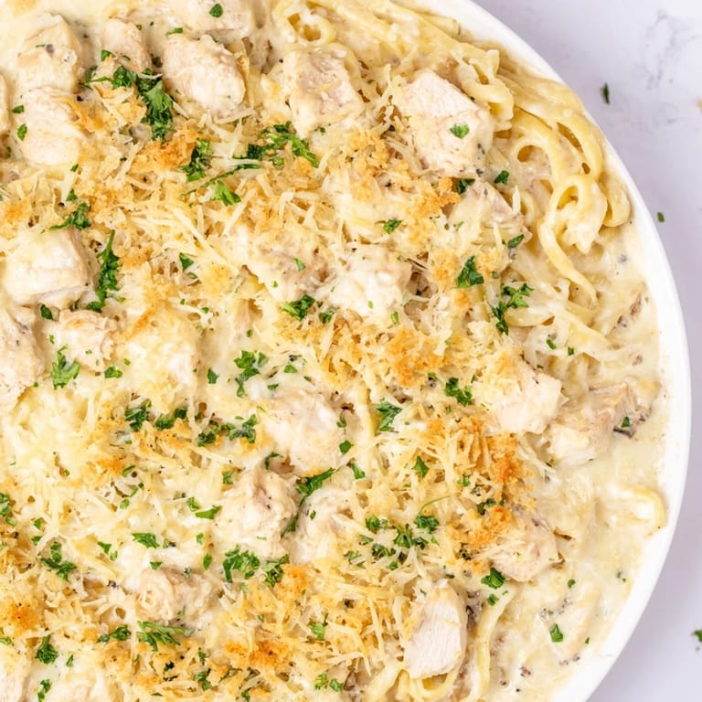 Cheesy and creamy, this Chicken Fettuccine Alfredo Bake offers a satisfying, delicious Italian-American meal.