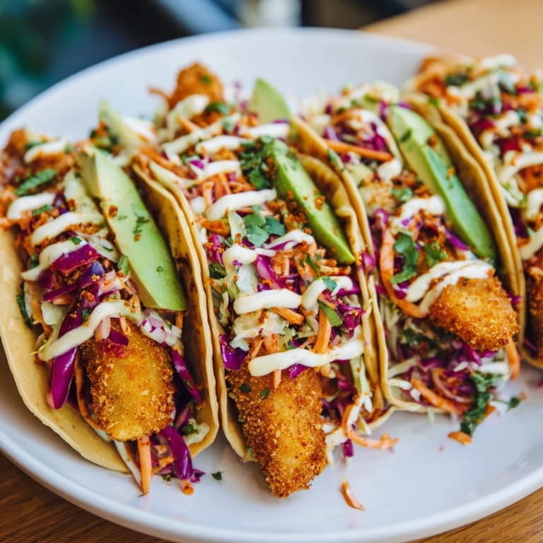 Savor the deliciousness of these homemade crispy fish tacos, ready with fresh, zesty toppings.