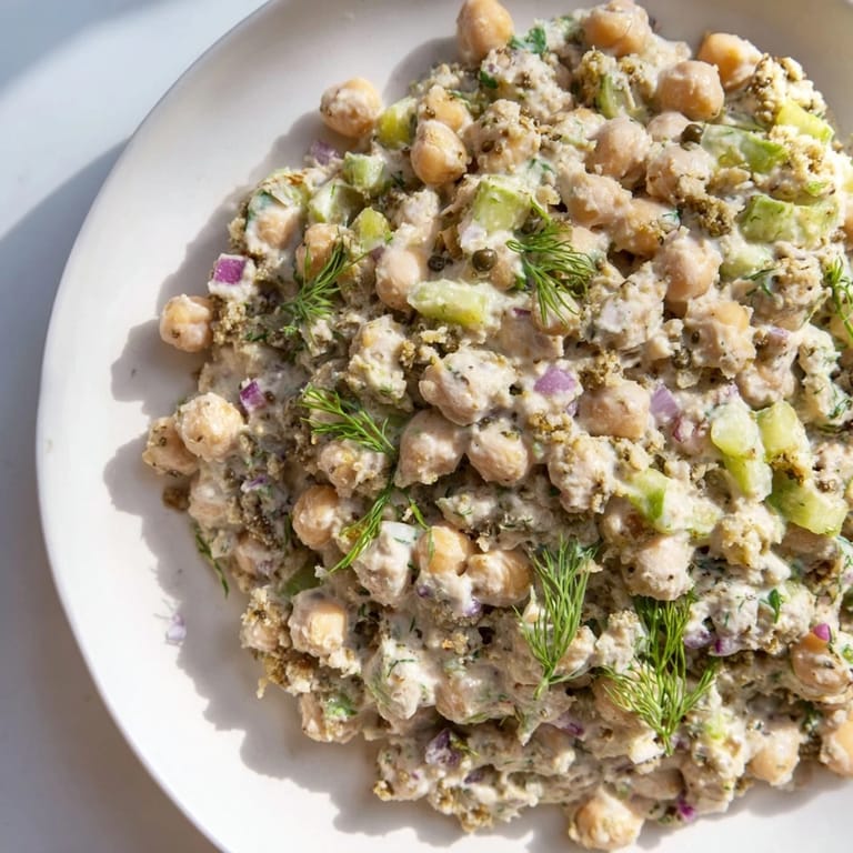 Fresh and flavorful chickpea tuna salad, ready to be served on whole grain bread for a satisfying meal.