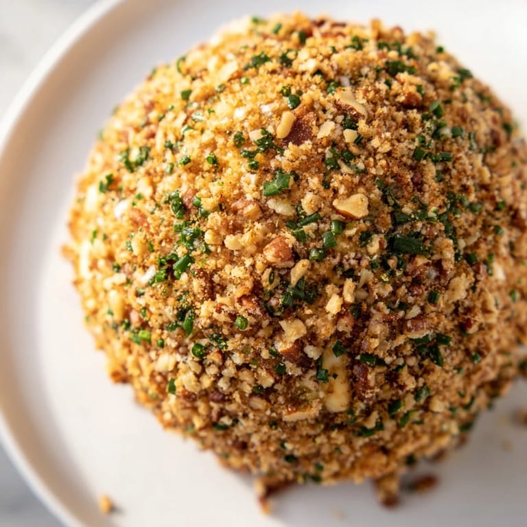 This savory Classic Cheese Ball with Ranch, coated in nuts, looks perfect for appetizers at a party.