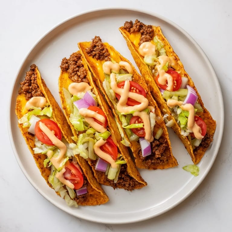 Mouthwatering close-up of fully loaded cheeseburger tacos, featuring the perfect meat-to-topping ratio.