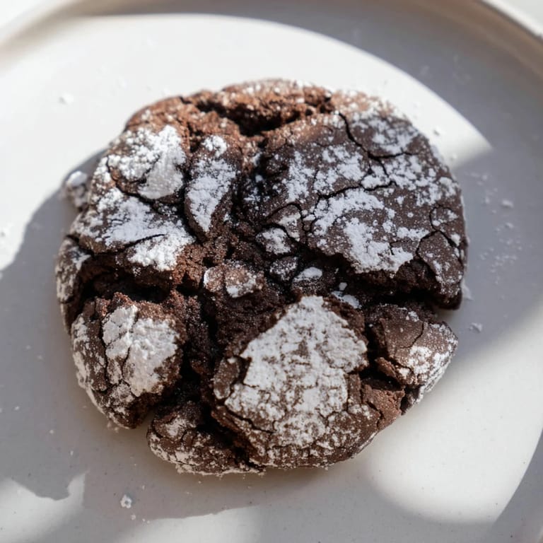 Warm, air-fried Chocolate Crinkle Cookies, picture-perfect with a fudgy interior and delicious aroma.