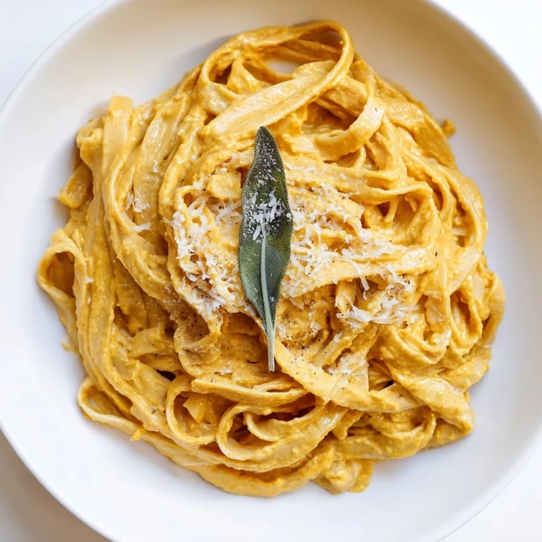 A steaming bowl of Healthy Creamy Pumpkin Sage Holiday Pasta, garnished with Parmesan for that extra flavor.