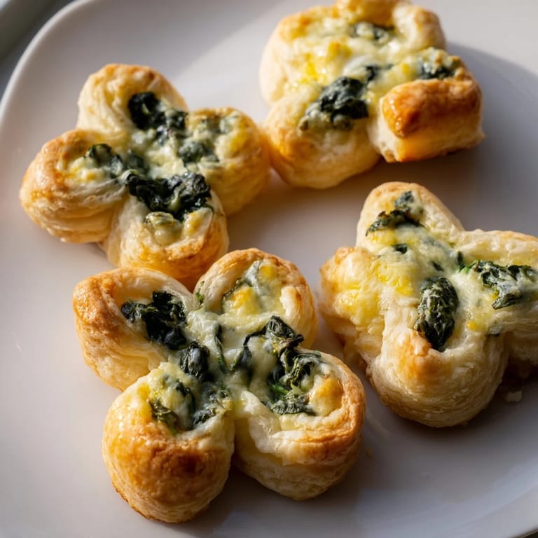 Crispy, golden-brown Lucky Clover Bites, perfectly shaped and topped with vibrant green basil, ready to eat.