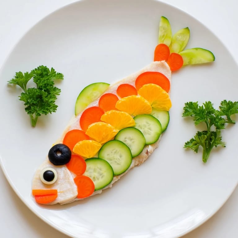 Enjoy this appealing Light Fish-Shaped Meal, complete with a cucumber tail and olive eyes.