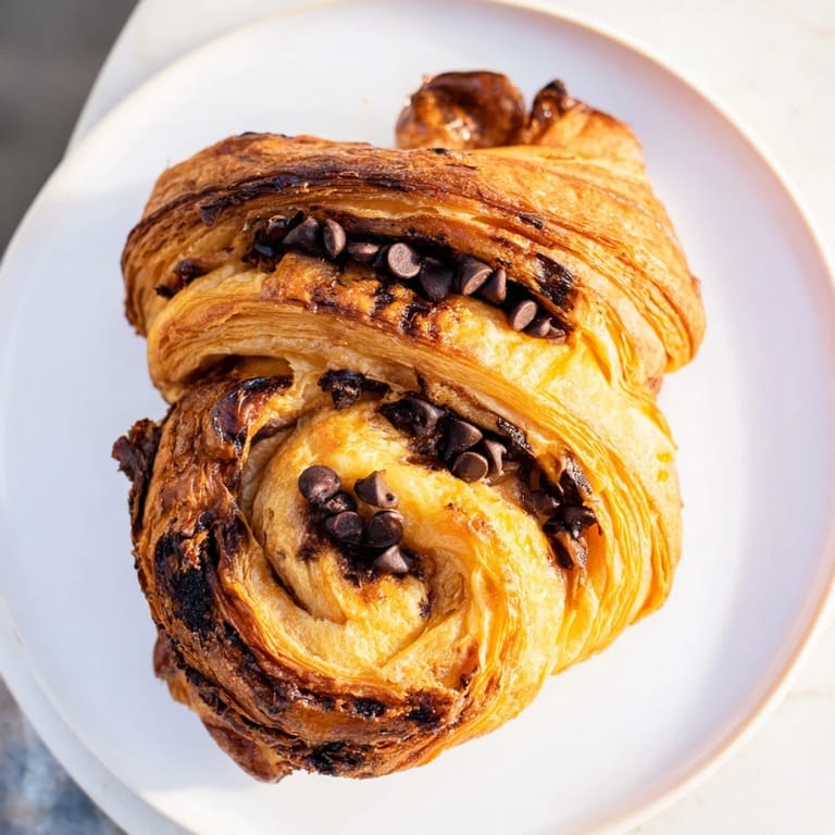 Mouthwatering image of baked Chocolate Cookie Croissants: flaky croissants filled with sweet cookie dough.