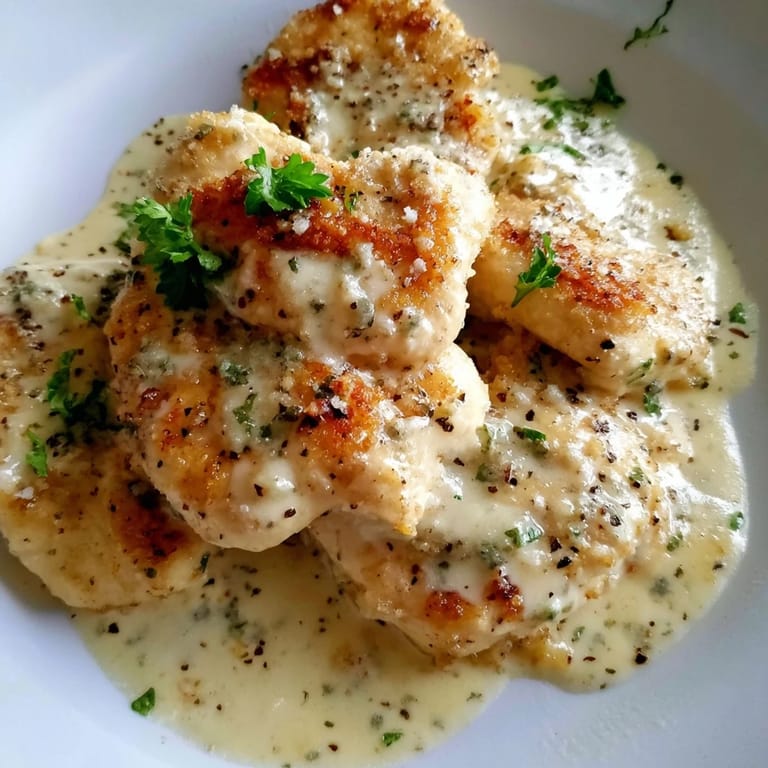Close-up shot: a forkful of tender chicken bathed in creamy garlic sauce; a perfect meal.