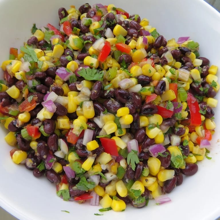 Vibrant Cowboy Caviar Salad with black beans and corn, perfect for a refreshing vegan lunch.