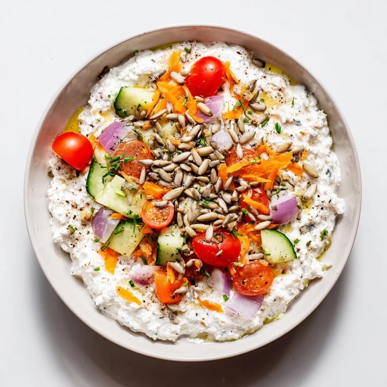 Freshly prepared, high-protein cottage cheese snack bowl, a quick and satisfying lunch or snack.