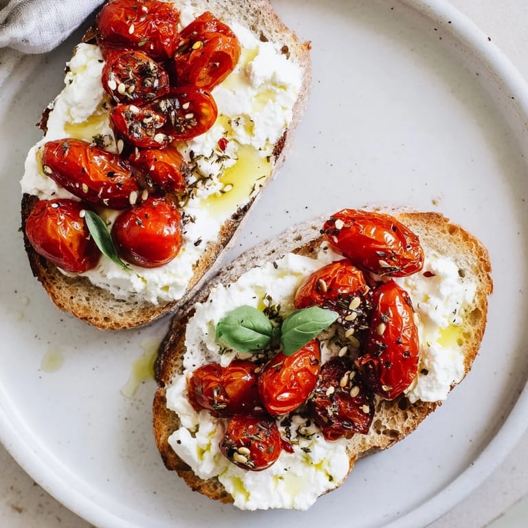 Savory Baked Feta Toast features crumbled feta and bright red tomatoes, perfect for a Mediterranean snack.