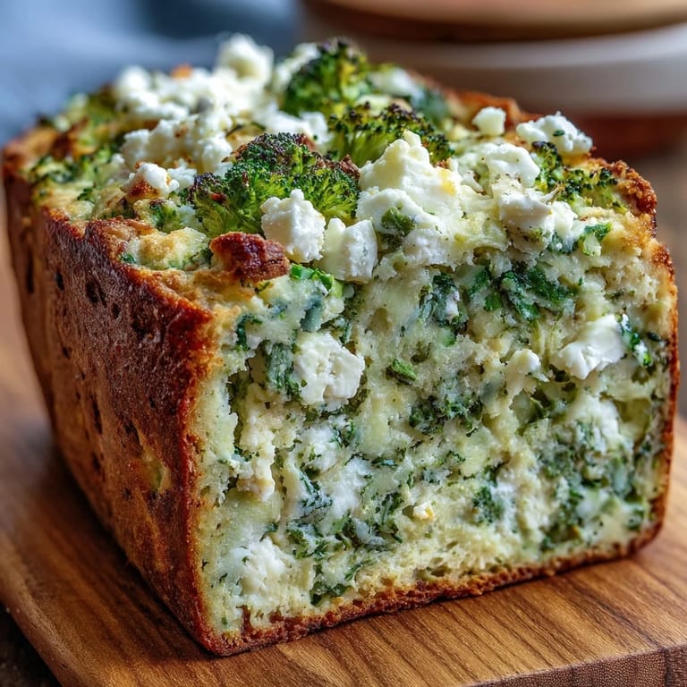 Delicious Broccoli and Feta Loaf slice, ready to be served warm with soup.