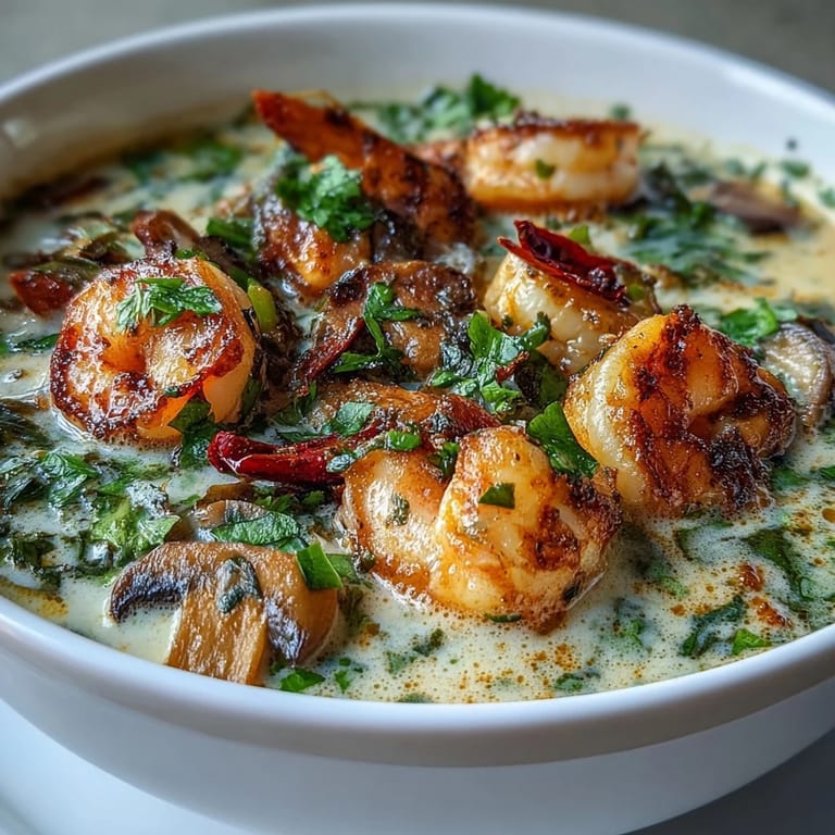 Bright Thai Coconut Shrimp Soup loaded with tender shrimp and fresh herbs.