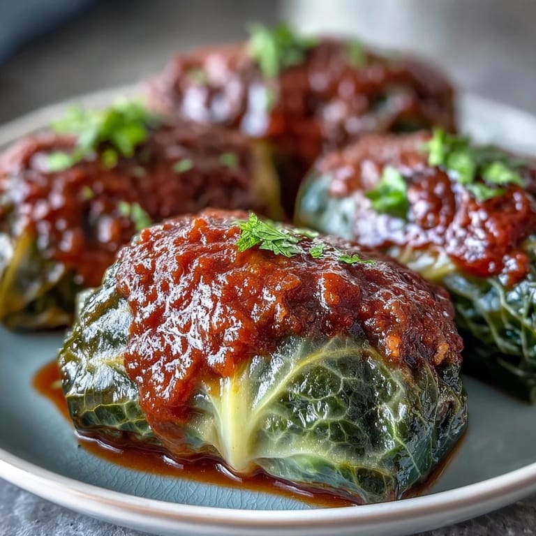 Homemade Cabbage Rolls with tender cabbage leaves and savory filling, ready to serve with crusty bread.
