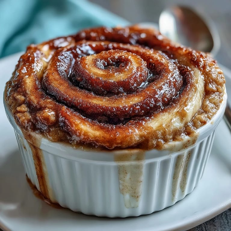 Cinnamon Swirl Protein Banana Baked Oats served warm from the oven, a single-serve breakfast with a soft, moist texture and golden oat top.