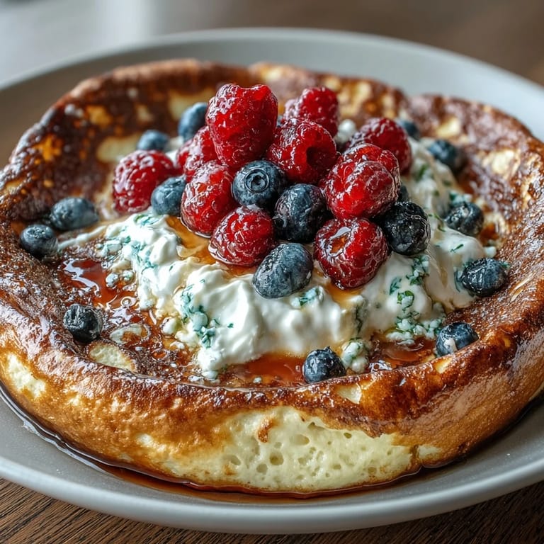 Warm, protein-rich pancake bowl fresh from the oven, garnished with sliced bananas and a swirl of almond butter for extra flavor.