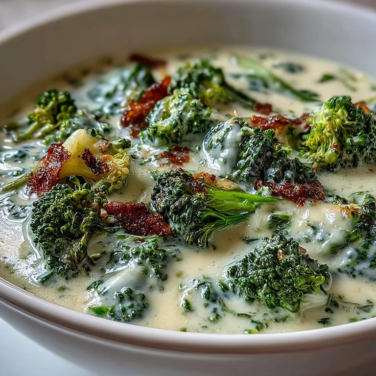 A comforting bowl of lightened broccoli cheddar soup, with vibrant green broccoli and creamy Greek yogurt for a wholesome twist.  