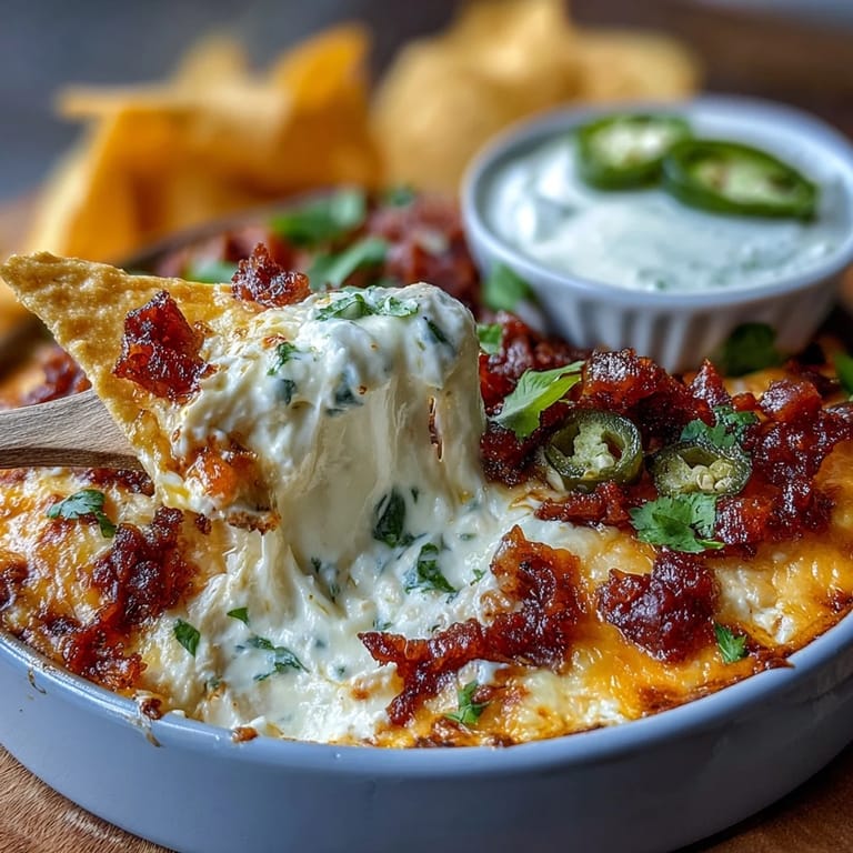 Festive loaded queso dip featuring melted cheddar, smoky chorizo, and zesty pico de gallo, perfect for parties.