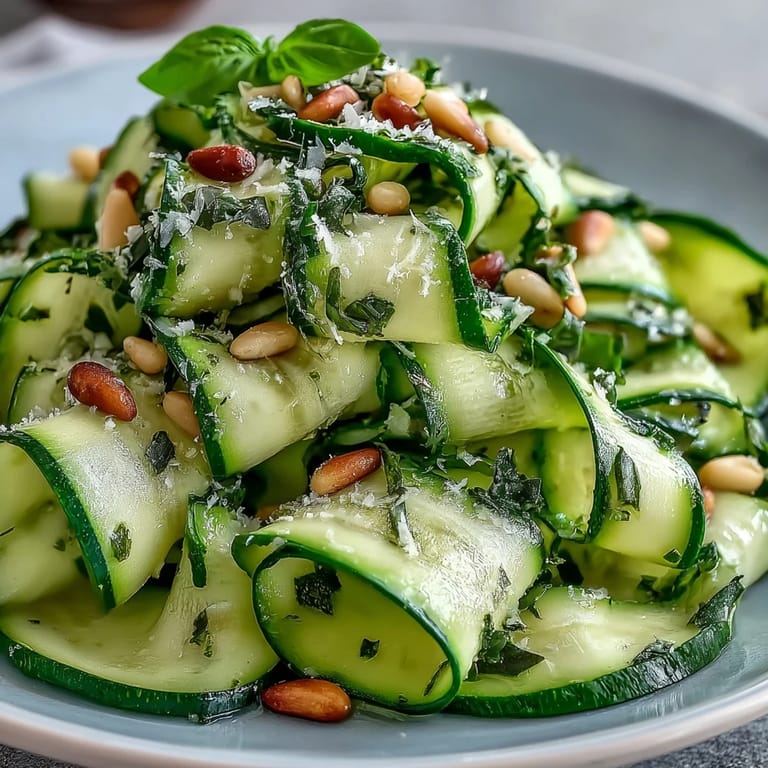Bright and refreshing shaved zucchini ribbon salad with nutty Parmesan texture.
