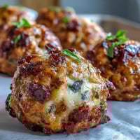 Freshly baked golden Rotel Sausage Balls are arranged on a parchment-lined tray, bubbling with melted cheddar and spicy diced tomatoes.