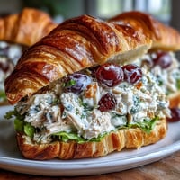 Picnic Chicken Salad Croissant Sandwiches with Grapes: Creamy chicken salad with sweet grapes and crisp celery tucked into buttery croissants for a perfect picnic treat.