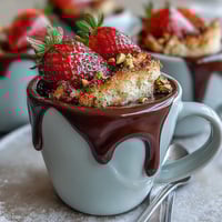 Dubai Chocolate Strawberry Cups with Kataifi and Pistachio Cream in golden pastry nests, topped with fresh strawberries and a sprinkle of chopped pistachios.