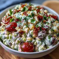 Creamy Corn Salad with Jalapeño, a vibrant summer side with sweet corn and crisp veggies in tangy dressing.  